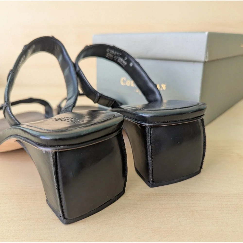 Vintage Cole Haan 90s Minimalisim Vtg‎ Black Leather Sandal Square w/ box